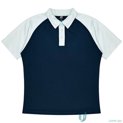 Manly Mens Polos navy blue and white short-sleeved polo shirt with breathable fabric