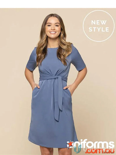 Blue tie-waist Mason SS Dress perfect fit for stylish uniforms and casual wear