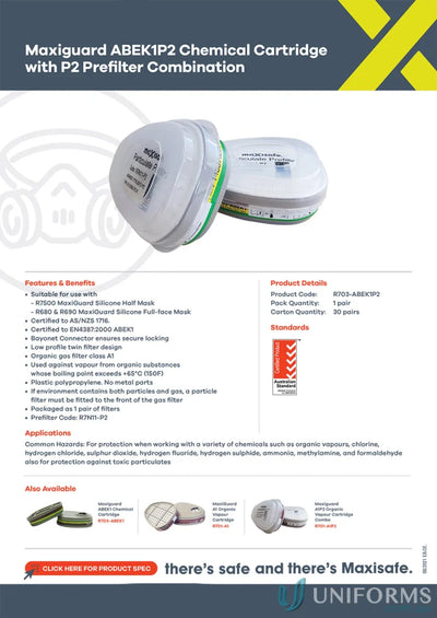 Maxiguard silicone gas filter with P2 prefilter for uniforms and protective gear