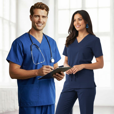 Medi8 unisex v-neck scrub top and pants, stay comfortable at stress points