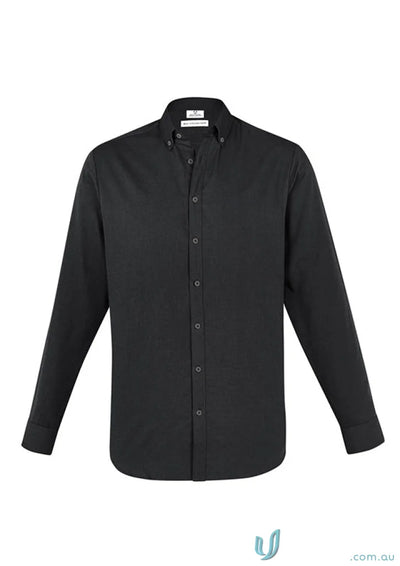 Black Memphis LS Shirt with modern button-down collar and pre-shrunk Oxford weave
