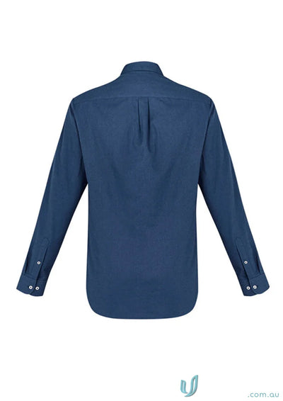 Blue Memphis LS Shirt with modern button-down collar in pre-shrunk oxford weave