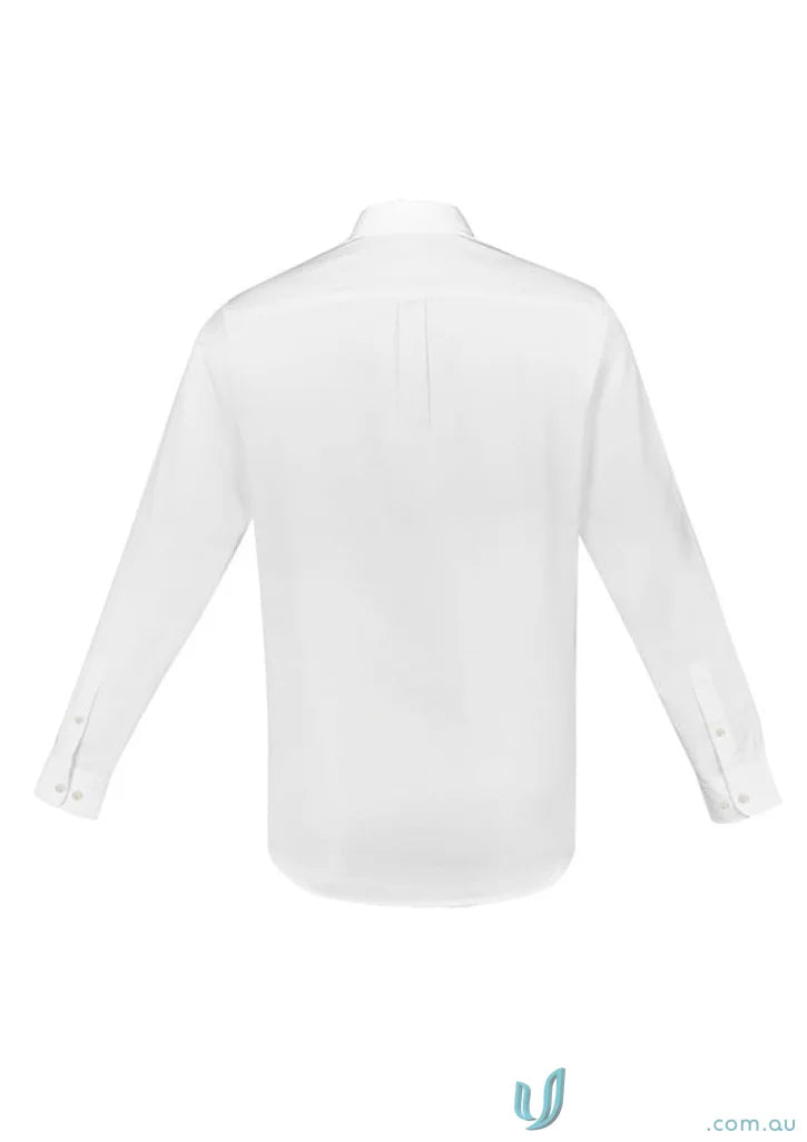 White Memphis LS Shirt with modern button-down collar in pre-shrunk oxford weave