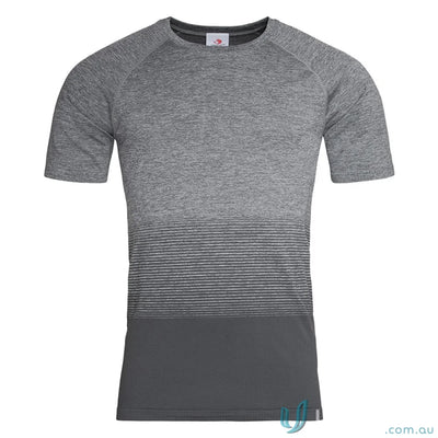 Men’s active seamless raglan t-shirt with multi-colour gradient pattern and raglan flow design