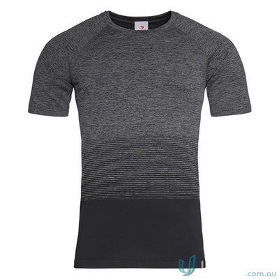 Mens active seamless raglan t-shirt with multi-colour gradient pattern and raglan flow design