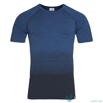 Men’s active seamless raglan t-shirt with multi-colour gradient pattern and raglan flow design