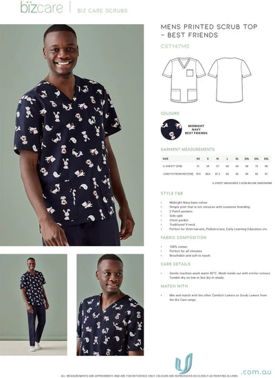 Men’s printed scrub top from Mens Best Friends Scrub Top for early childhood educators