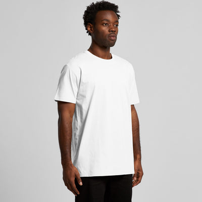 White crew neck t-shirt with short sleeves and a relaxed fit.
