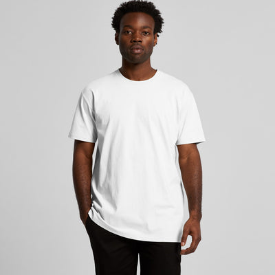 White crew neck t-shirt with short sleeves and a relaxed fit.