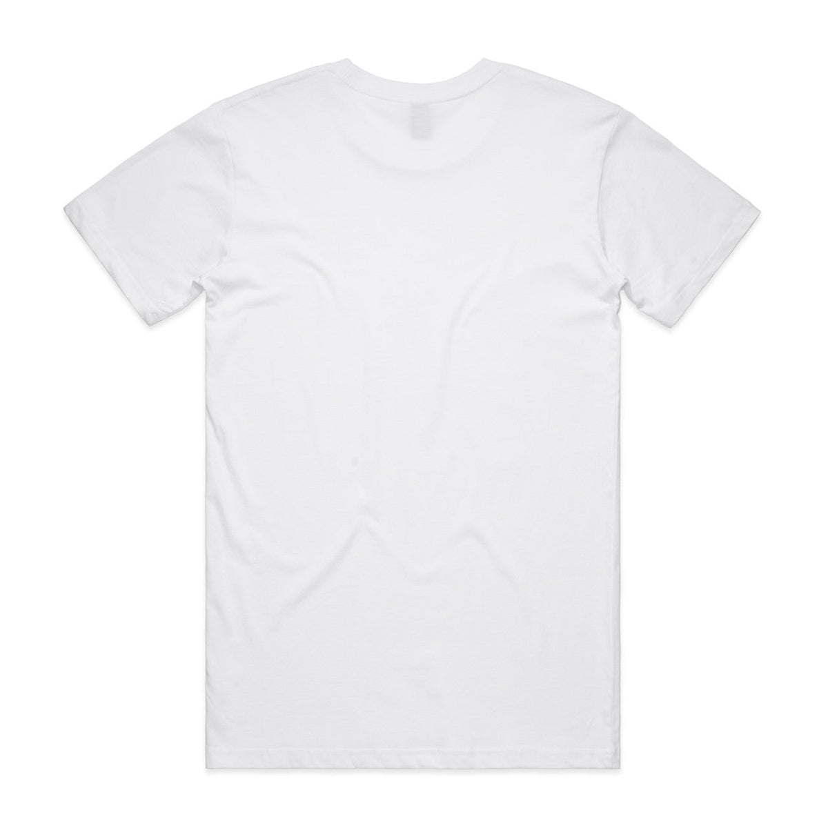 White crew neck t-shirt with short sleeves and a relaxed fit.