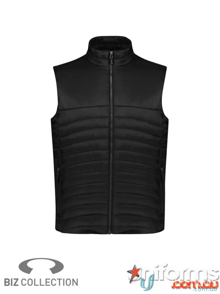 Mens Expedition Vest j213m with black quilted puffer design and premium hi-loft polyfil