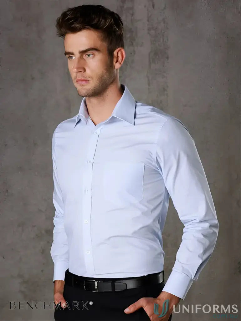 Mens light blue stripe long sleeve dress shirt from M7212 Mens Fine Stripe Long collection