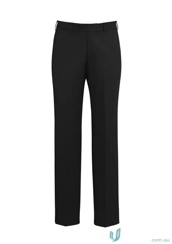Men’s black flat front dress pants perfect for uniforms and sharp fits