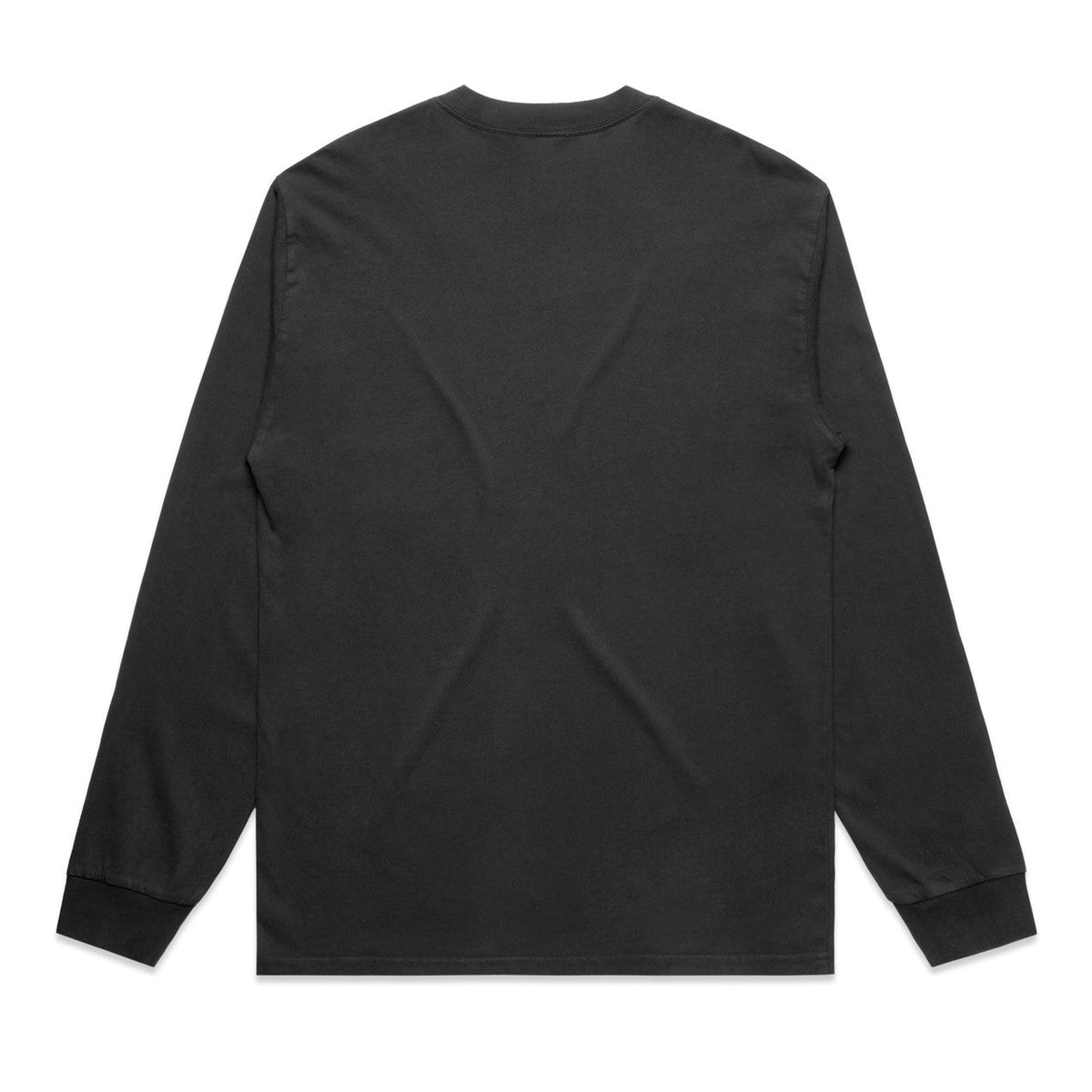Black long-sleeved t-shirt with ribbed cuffs and hem, likely made of cotton or polyester blend.