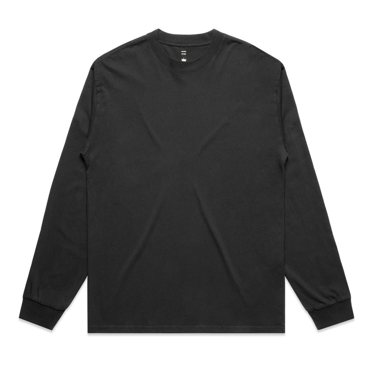 Black long-sleeved t-shirt with ribbed cuffs and hem, likely made of cotton.
