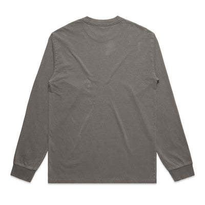 Charcoal gray long-sleeved t-shirt with ribbed cuffs and hem, unbranded.
