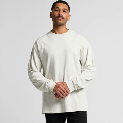 Off-white long-sleeved crew neck sweatshirt with ribbed cuffs and hem, likely made of cotton or polyester blend.