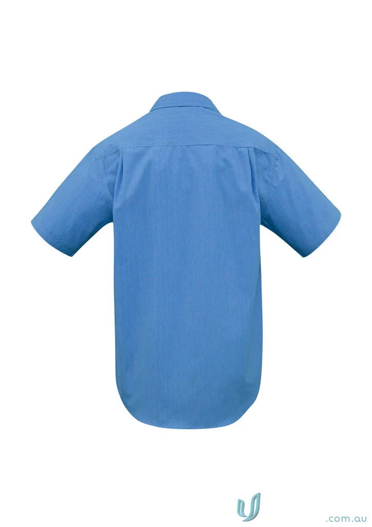Blue mens micro check short sleeve shirt for casual summer style