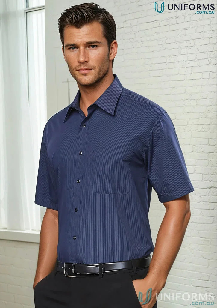 Navy blue mens micro check short sleeve shirt from Mens Mirco Check SS Shirt collection
