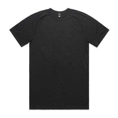 Black v-neck t-shirt with short sleeves and a pocket detail.
