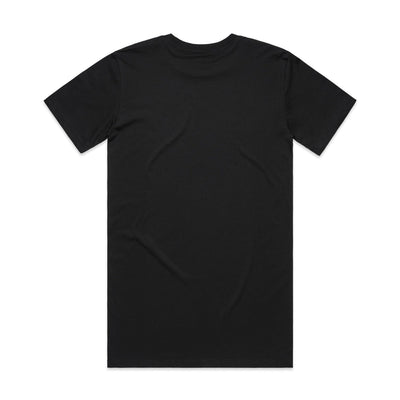 Black t-shirt with short sleeves and a crew neck.