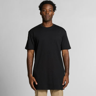 Black crew neck t-shirt with short sleeves and ribbed cuffs, made of cotton.