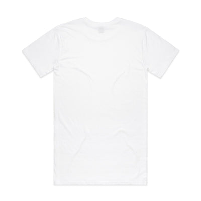 White cotton t-shirt with short sleeves and a crew neck.