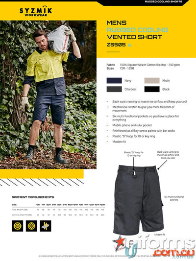 Mens Rugged Cooling Vented Shorts by Syzmik Mens Rugged, ZS505 Vented for outdoors