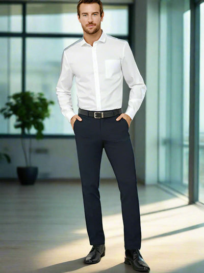 Mens classic slim BS720M shirt with navy trousers