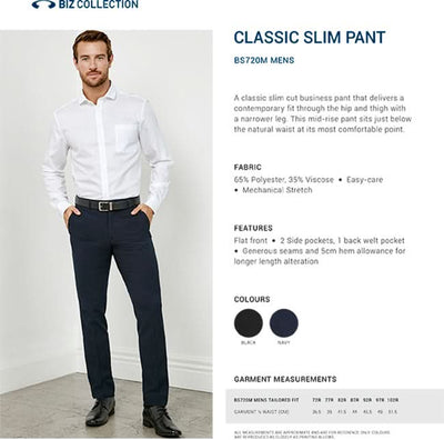 Mens classic slim BS720M navy blue flat front pant with side pockets