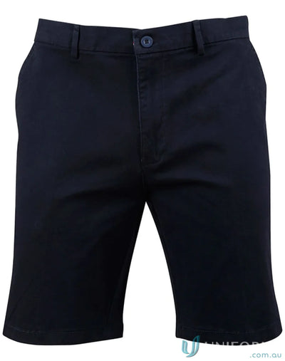 Men’s stretch slimfit navy blue Boston chino shorts from M9381 for a comfy look