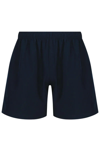 Navy blue mens training shorts with elastic waistband