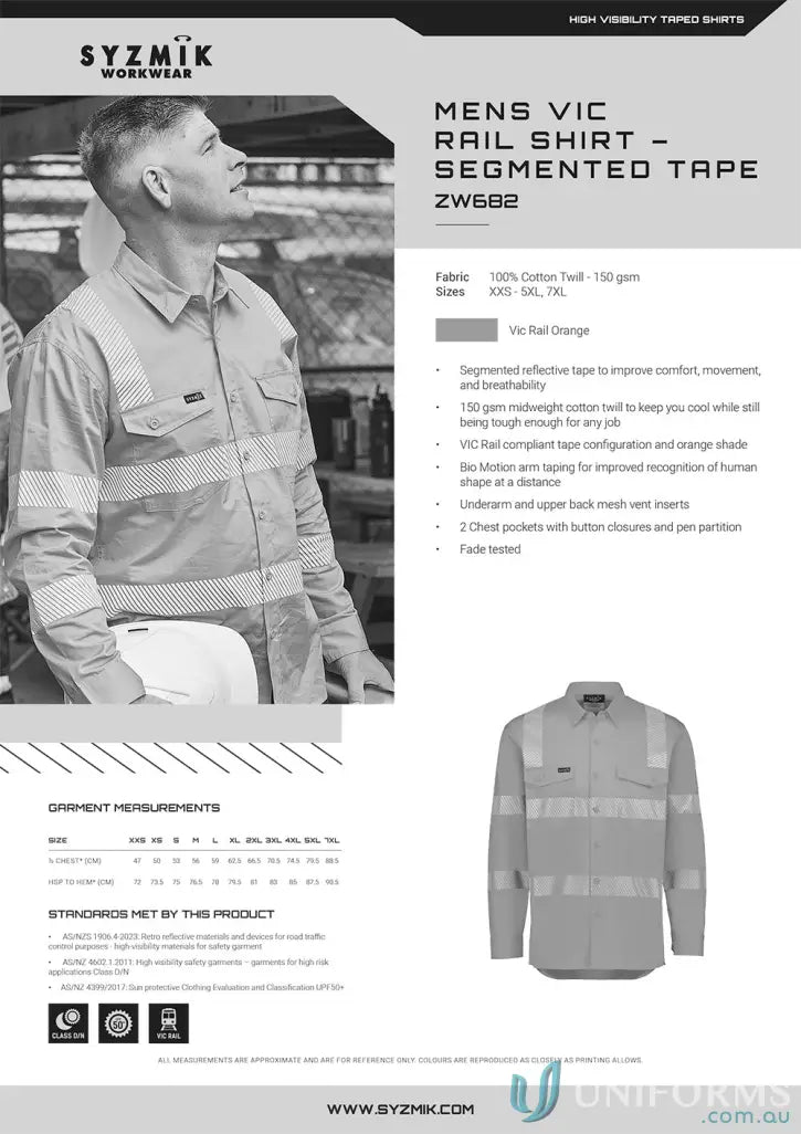 Mens VIC Rail Shirt with segmented reflective tape for all-day comfort and safety