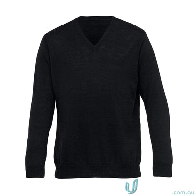 Gear For Life EGMDP Merino Detailed Vee Sweater in Dark Blue Australian Merino Wool in Black