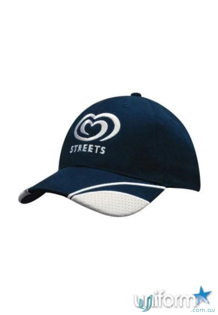 Dark blue streets cap with white mesh inserts on peak for workwear uniforms