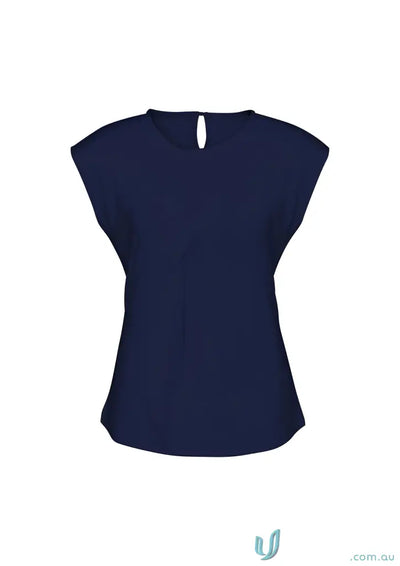 Navy blue Mia Ladies Knit Top with elastane jersey knit and stylish offset pleat fold