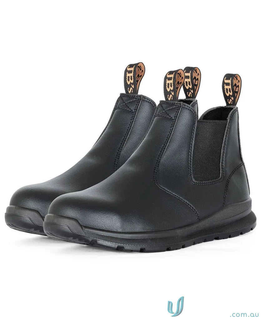 Black leather Chelsea safety boots with pull tabs, resistant sole for uniforms