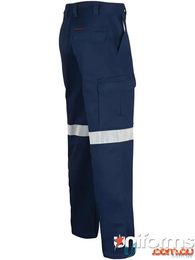 Navy blue cargo pants with reflective tape and CRS reflective tape for work durability