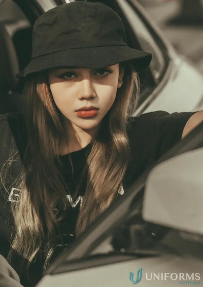 Black bucket hat made of durable fabric perfect for workwear and uniforms in various outdoor settings