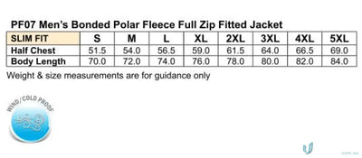 Mens jacket size chart for Mildura ELC Mens Polar Jacket workwear and uniforms