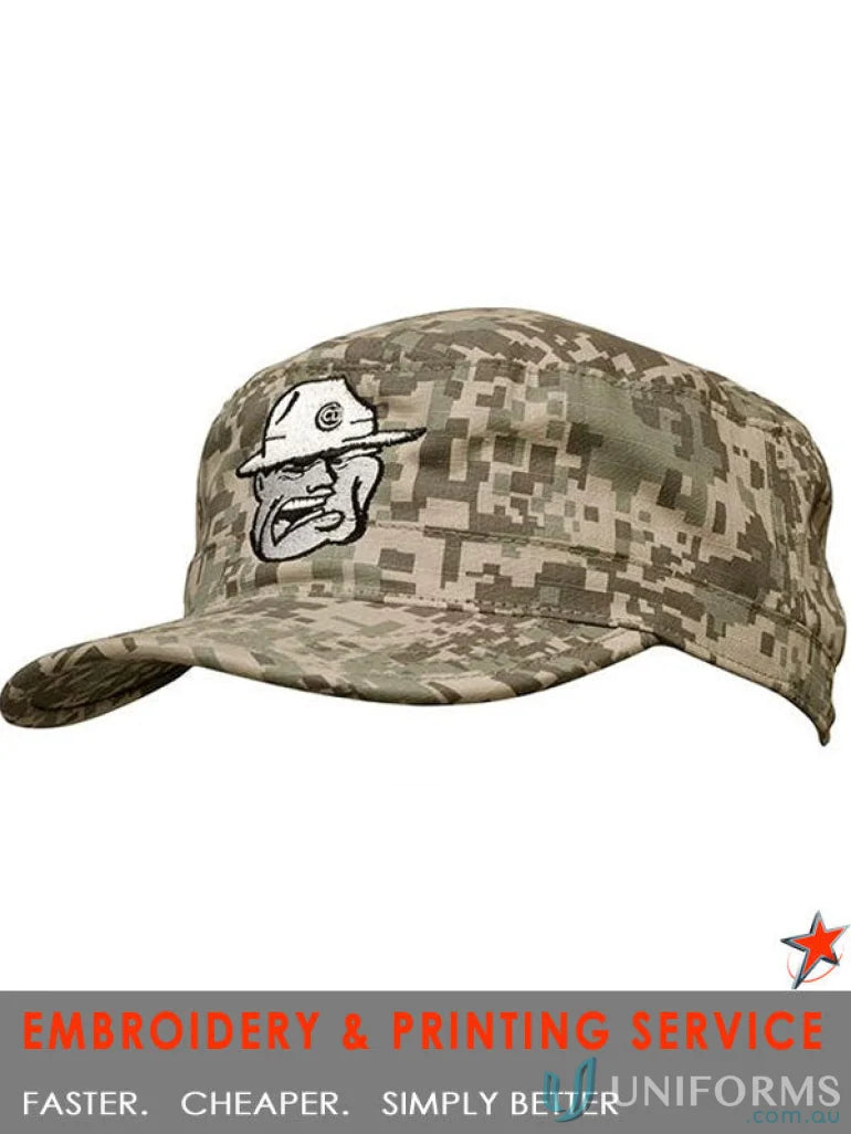 Digital camo cap with embroidered mascot, perfect for military digital camo style