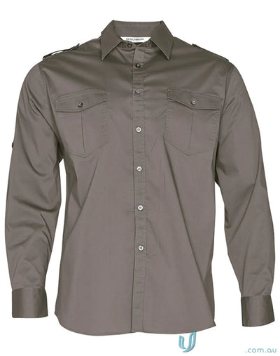 Gray long-sleeved button-down shirt from benchmark ls military m7912 mens long series