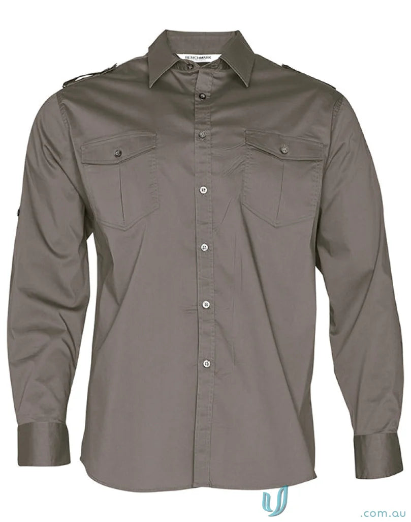 Gray long-sleeved button-down shirt from benchmark ls military m7912 mens long series