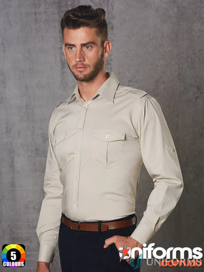 Khaki Khaki Long Sleeve Uniform Shirt M7912 Mens Long Sleeve Benchmark LS Military Shirt