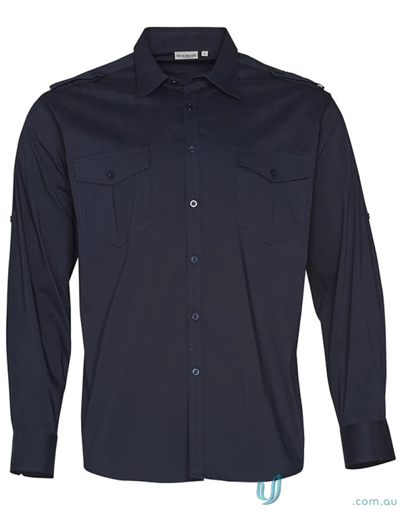Navy blue M7912 Mens Long Sleeve Military Shirt for a rugged look