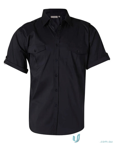 Black short-sleeve military shirt for men, ideal for m7911 mens short and benchmark ss military styles