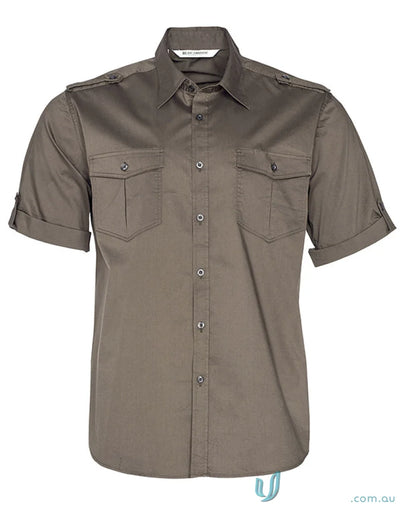 Olive green short-sleeved military shirt for men, M7911 Mens Short, Benchmark SS Military