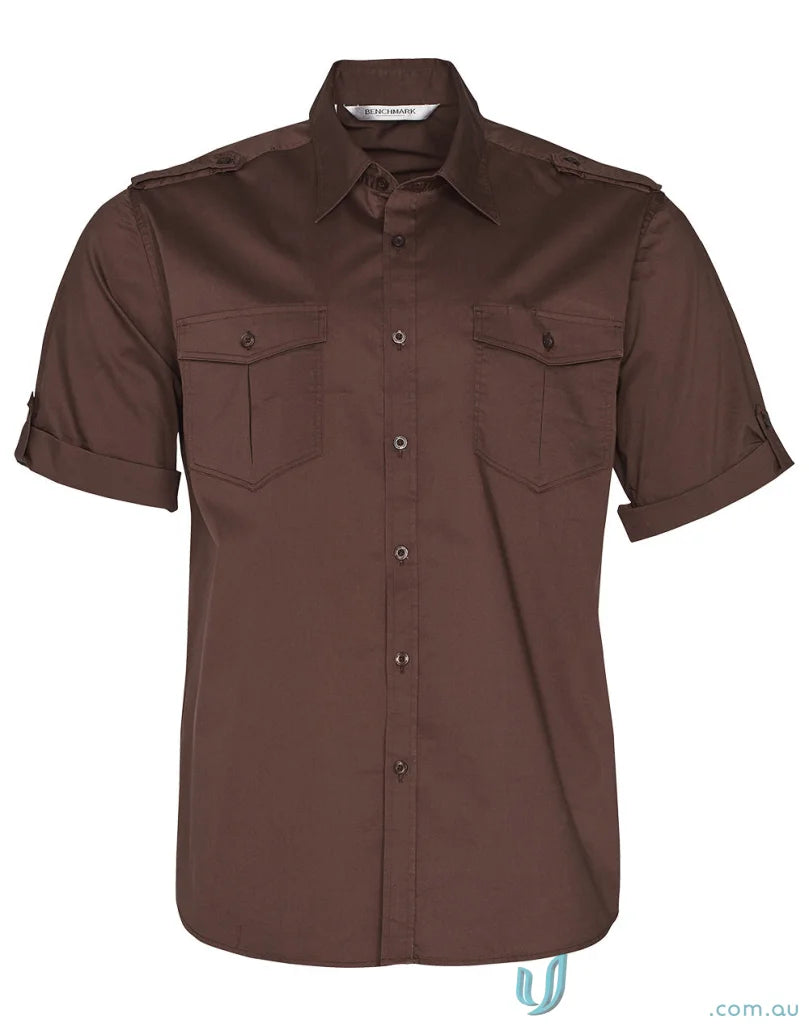 Brown short-sleeved military shirt for men, M7911 Benchmark SS Military selection