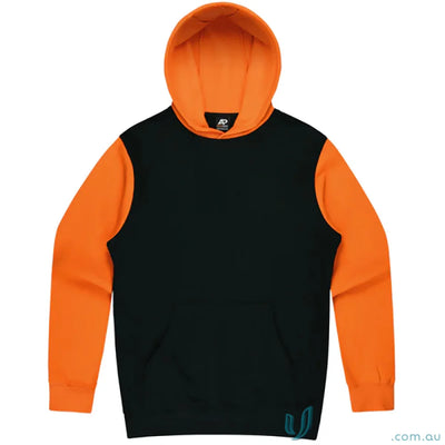 Black and orange Monash Hoodie with chest measurements, perfect for your uniforms