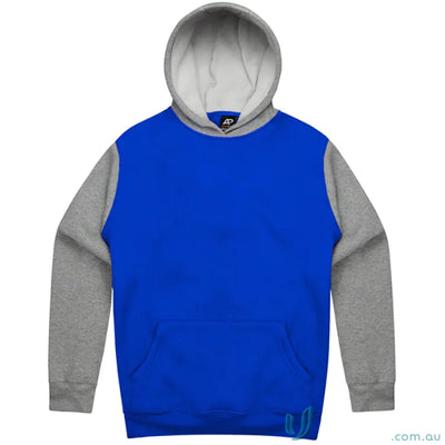 Blue and gray Monash Hoodie with chest measurements, perfect for uniforms